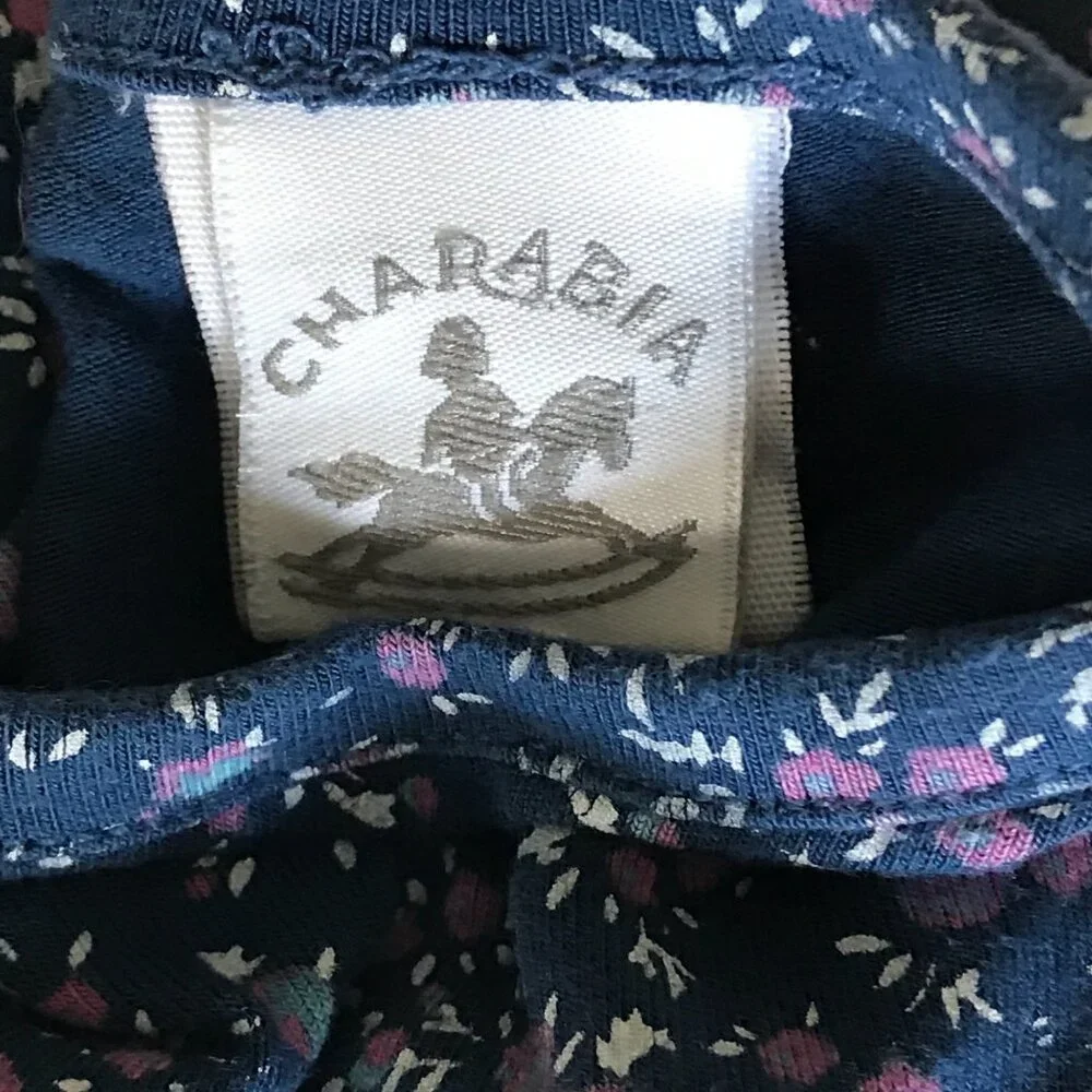 Charabia Viscose Floral Dress Baby Girls Size 12 Months Navy Purple Floral Print